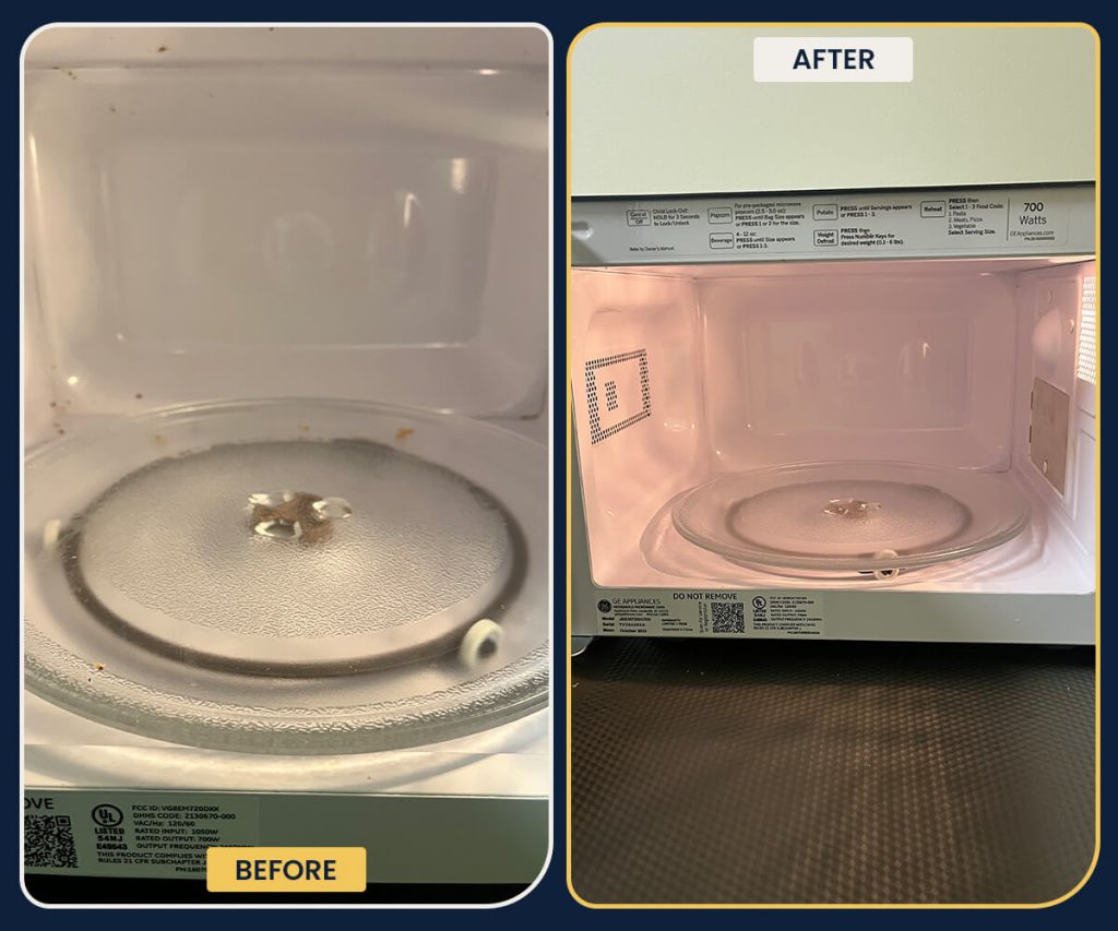 Sparkling interior microwave deep cleaning service by Penguin Clean Co removing stubborn food stains for a hygienic kitchen appliance.